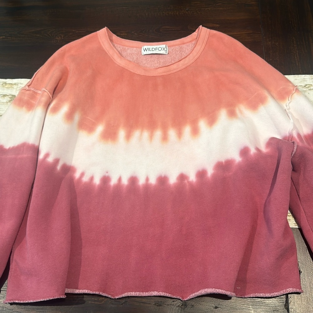 Wildfox pink tie dye cropped sweatshirt size large/xl Olivia Pullover